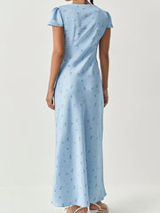 Elegant V-Neck Print High Waist Maxi Dress