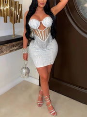 Sexy Rhinestone Hollow-out Bodycon Mini Dress