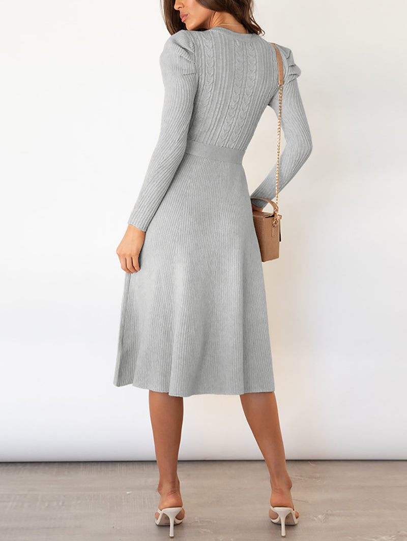 Sexy Round Neck Ribbed Knit Dress