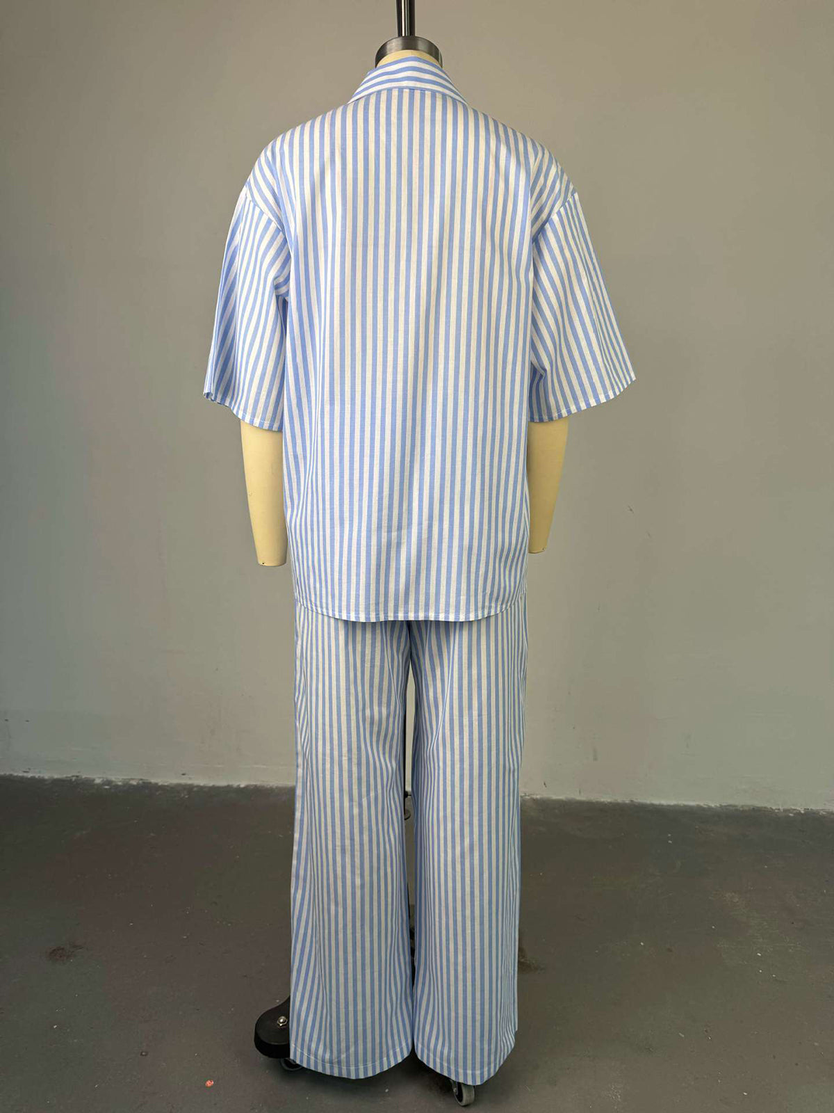 Casual Stripe Shirt High Waist Trousers Two Piece Set