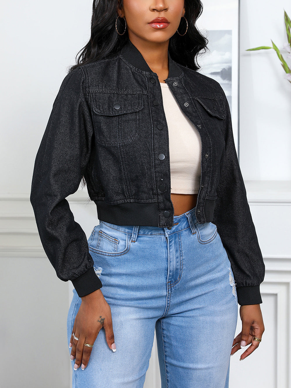 Casual Cropped Denim Jacket Coat