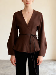 Elegant V-neck Cinched Waist Cardigan Coat