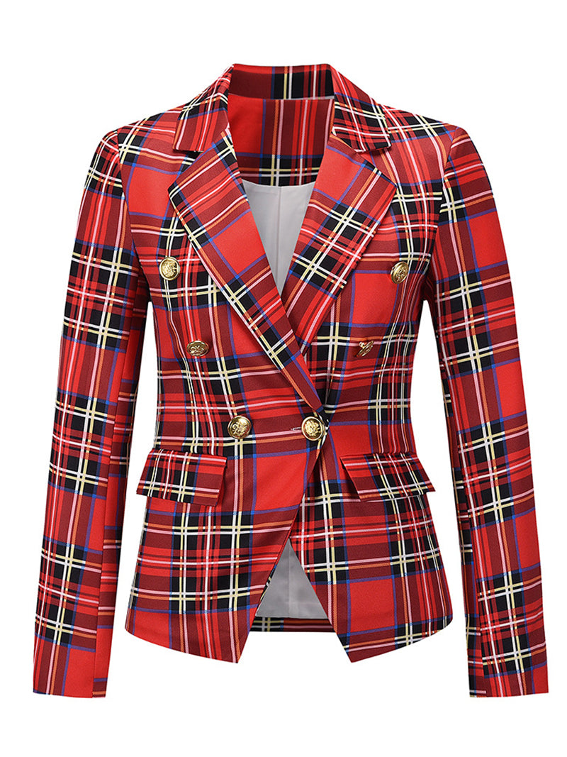 Plaid Printed Slim Lapel Blazer Jacket