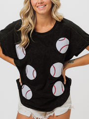 Baseball Sequin Embroider T shirt