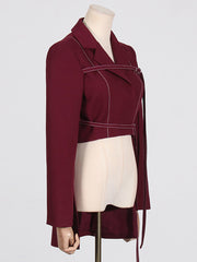 Fashion Lace-up Top High-waist Trousers Set