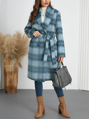 Warm Plaid Double Breasted Woolen Coat