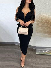 Sexy Deep V Sleeveless Backless Bow Slit Dress
