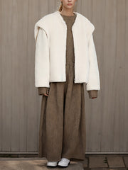 Fluff Lambwool V Neck Loose Zipper Coats