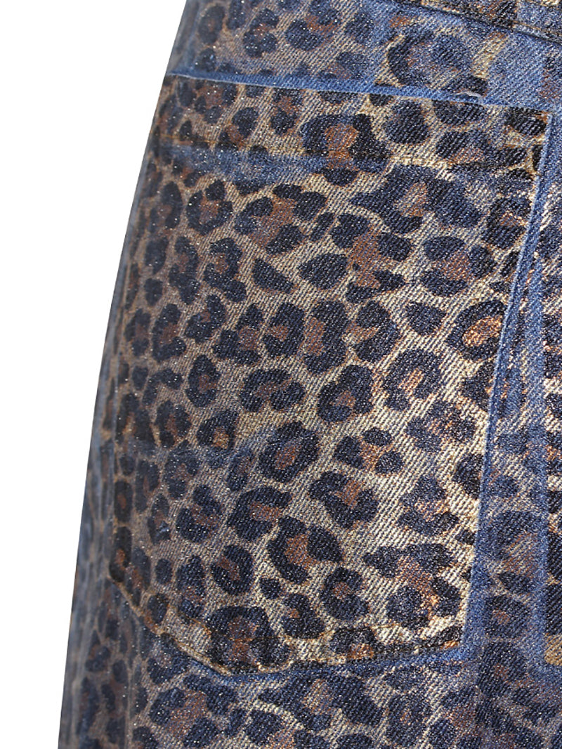 Casual Metallic Leopard Print Straight Jeans