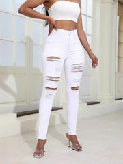 High Waist Slim Fit Ripped Jeans