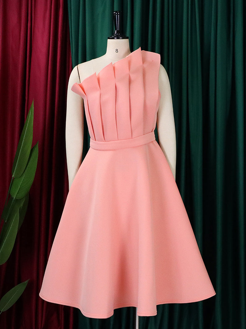 Sexy One Shoulder Pleated High Waist Ruffled Gowns