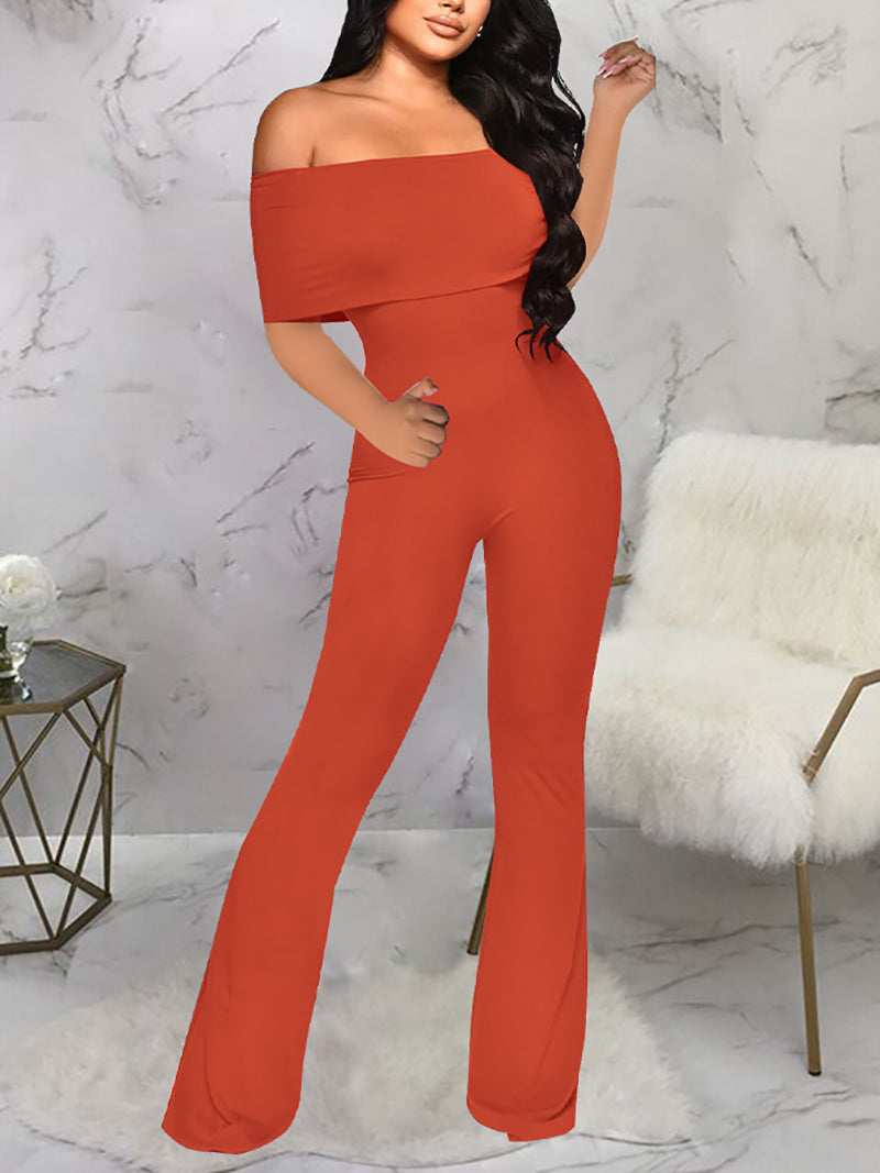 Sexy Solid color Off Shoulder Jumpsuit