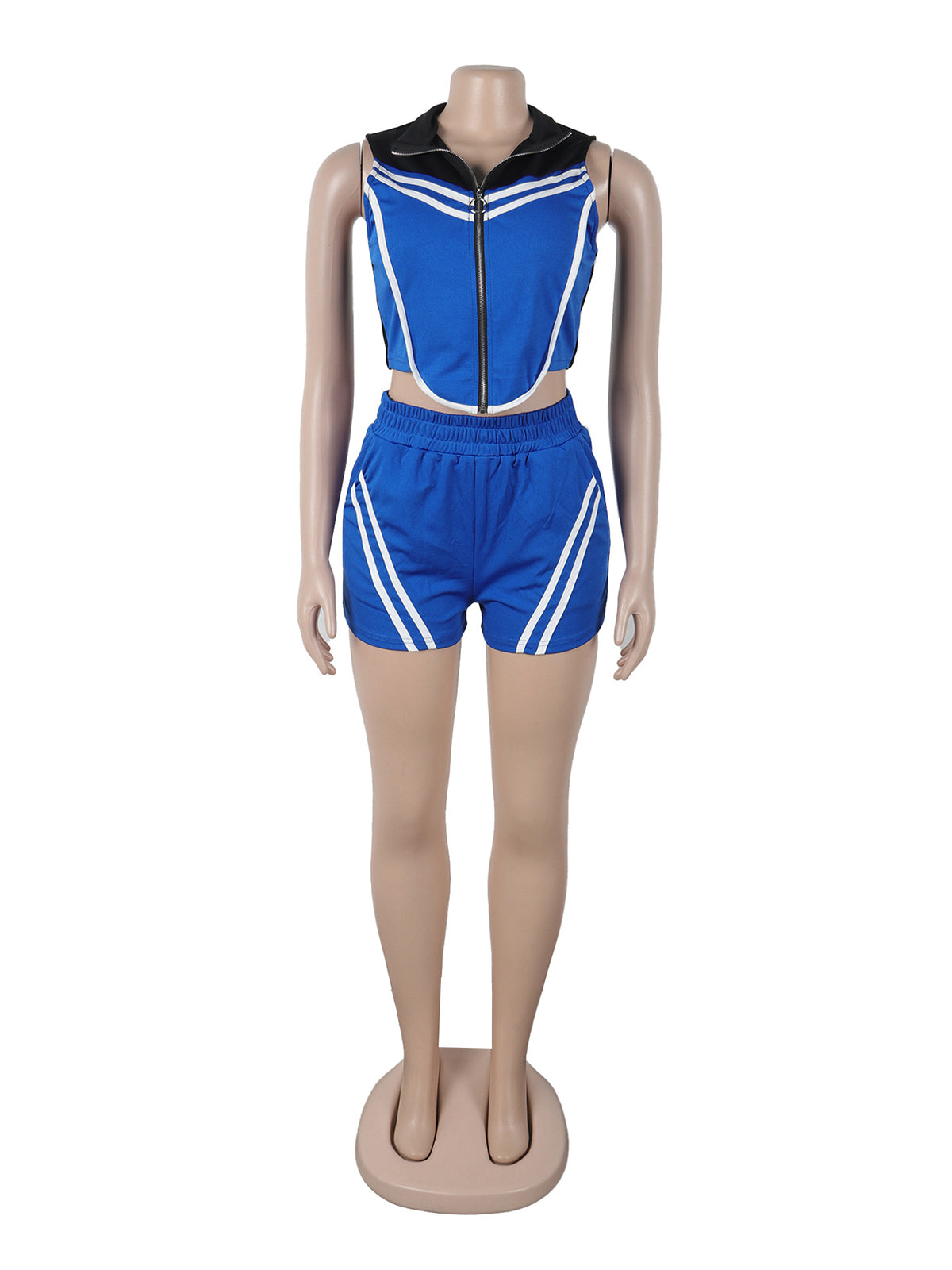 Casual Stripe Patchwork Sleeveless Top Shorts Sets