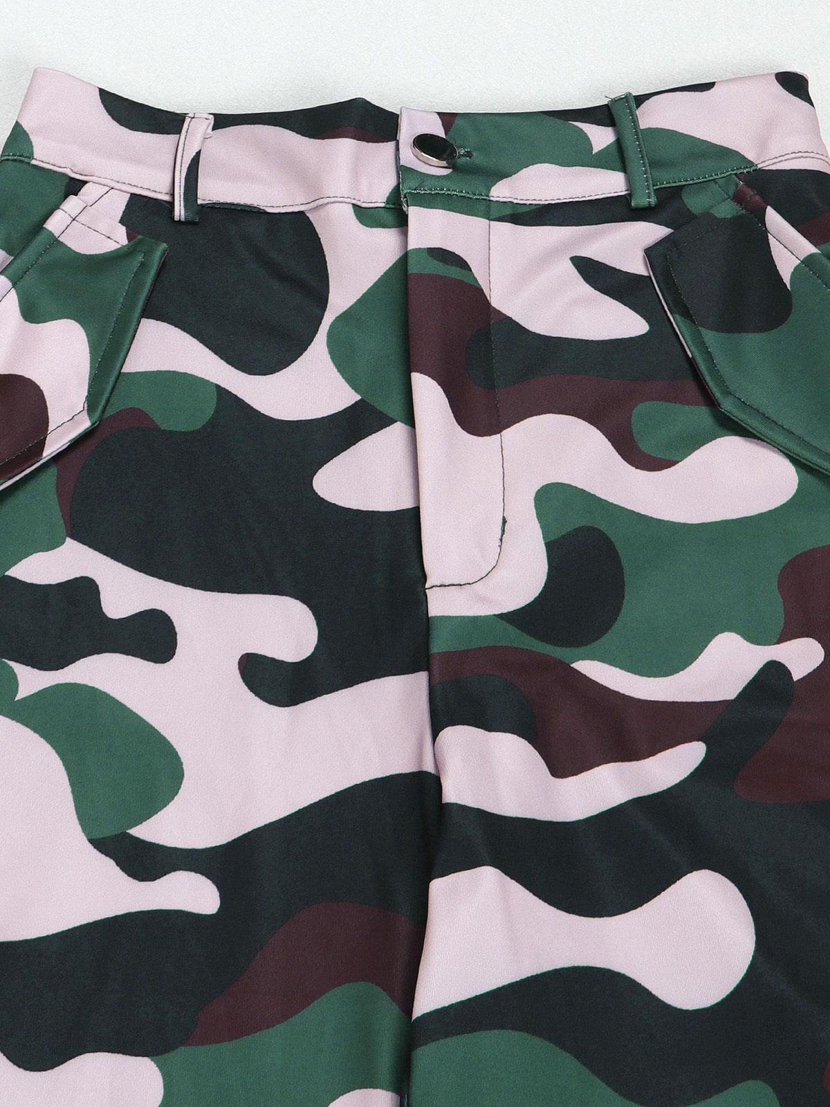 Fashion Fringe Colorblock Leopard Camo Straight Pants