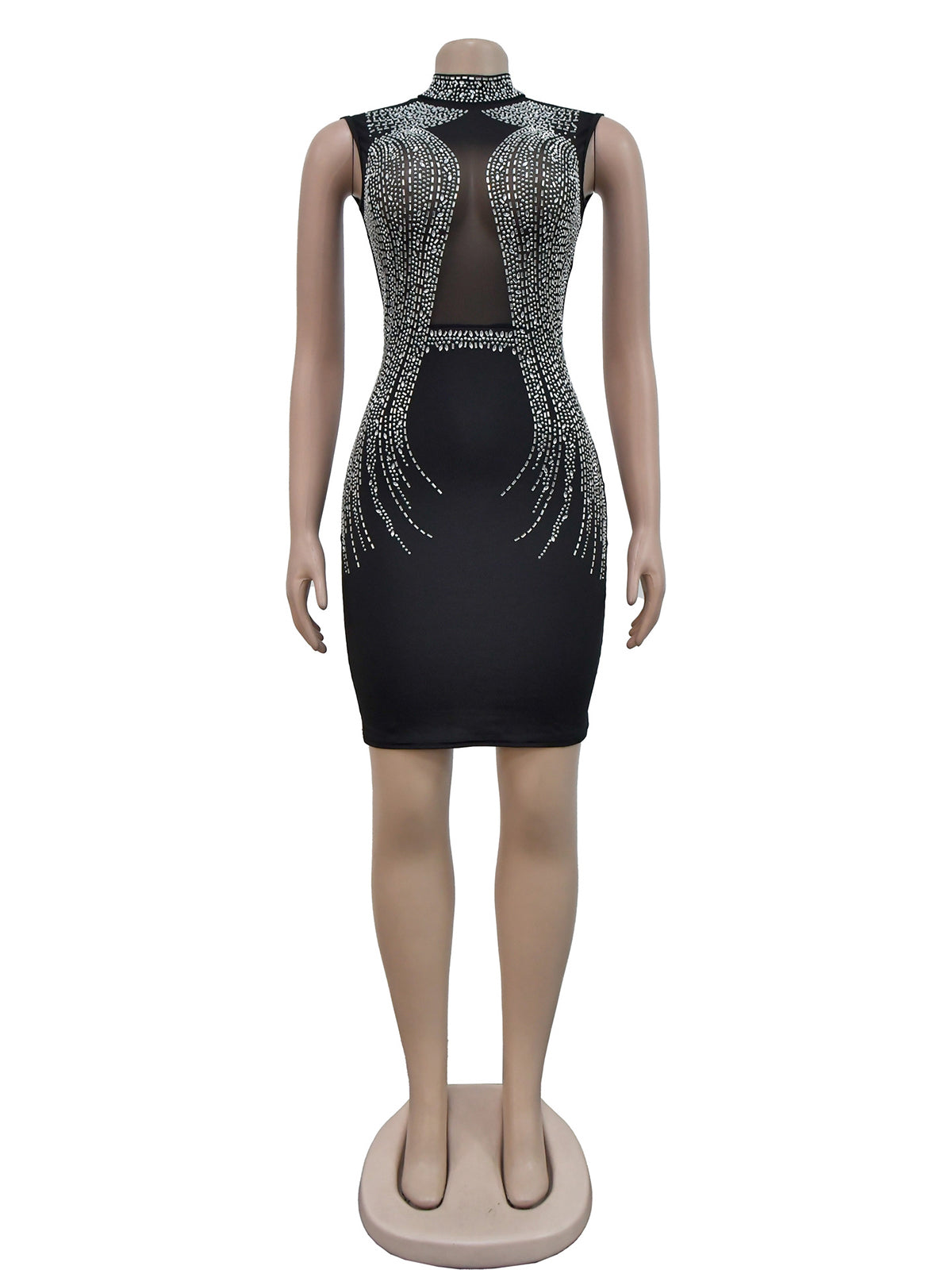 Sexy Mesh Sheer Rhinestones Mini Dress