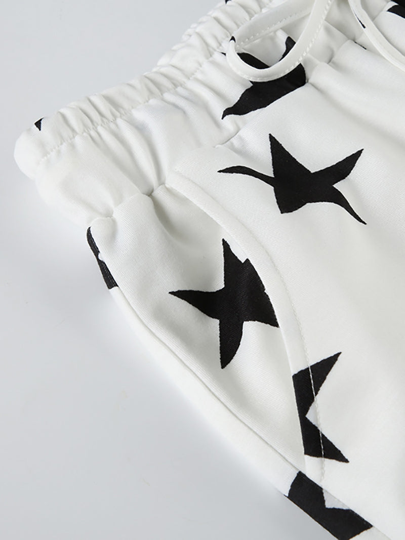 Five-pointed Star Print Loose Lace-Up Pants