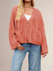 Casual Textured Cable Knit Button Up Cardigan