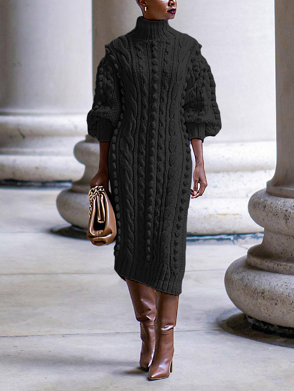 Knit Turtleneck Sweater Dress