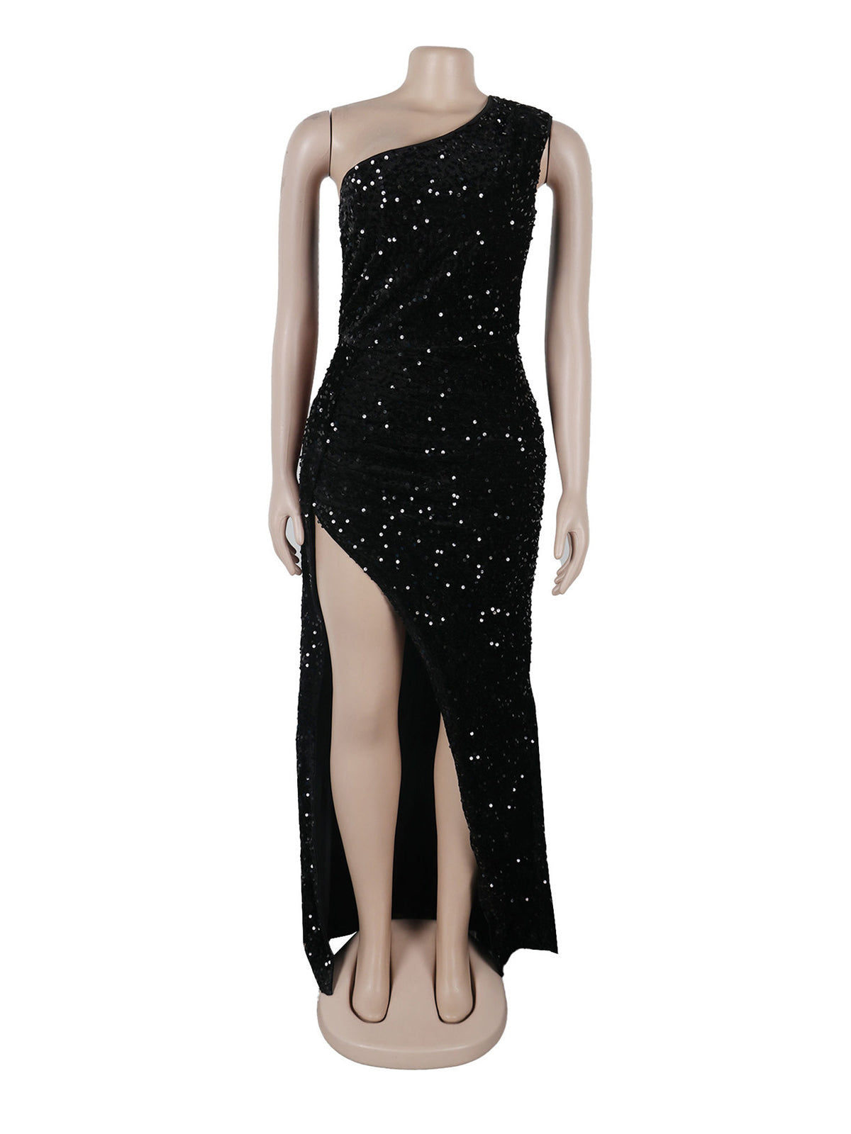 Sequin One Shoulder Split Hem Prom Dress