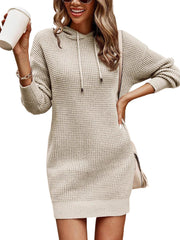 Casual Comfy Drawstring Hooded Sweater Dress