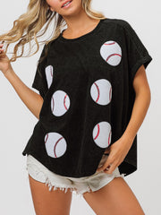 Baseball Sequin Embroider T shirt