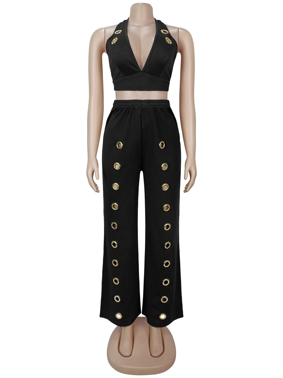 Sexy Halter Crop Top Two Piece Outfits