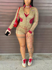 Casual Leopard Print Shorts Two Piece Set Tracksuit