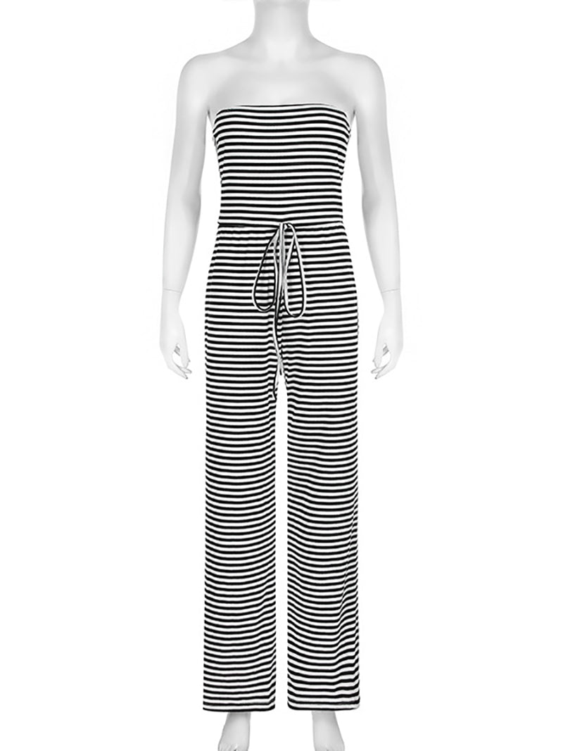 Striped Belted Boob Tube Jumpsuit