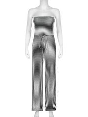 Striped Belted Boob Tube Jumpsuit