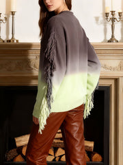 Casual Gradient Color Long Sleeve Fringe Knit Sweater