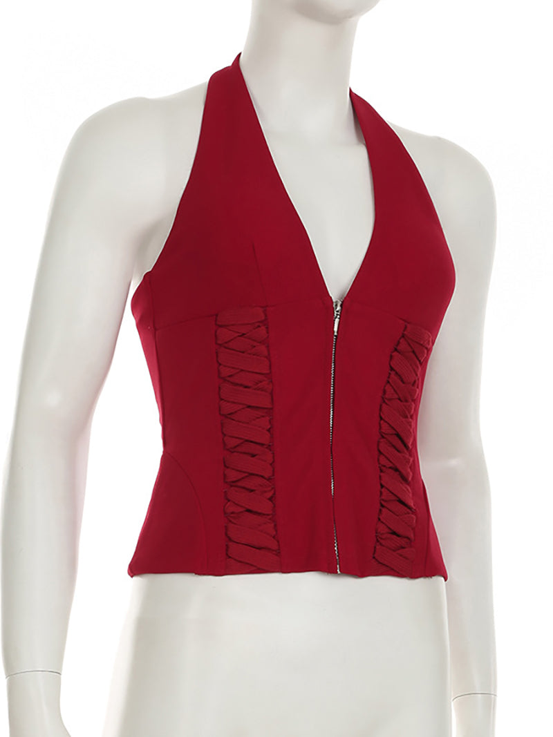 Sexy Halter Zip-up Corset Backless Top