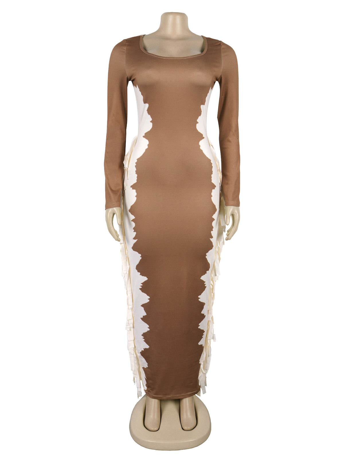 Fashion Contrast Color Side Fringe Maxi Dress