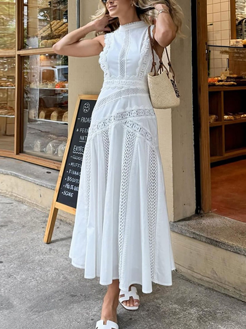 Elegance Lace Patchwork Sleeveless Slim Dress