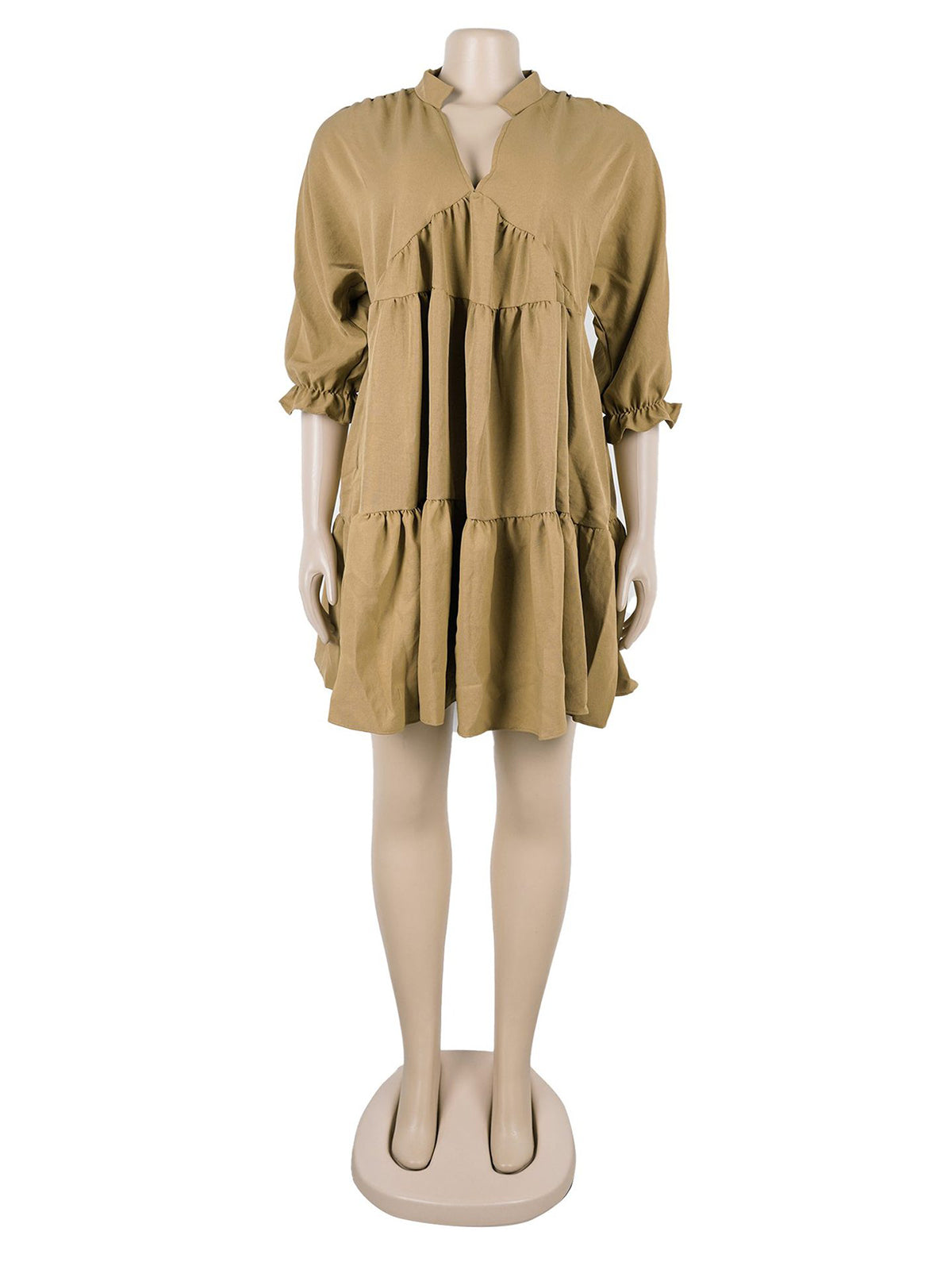 Casual V-neck Bubble Sleeve Loose Mini Dress