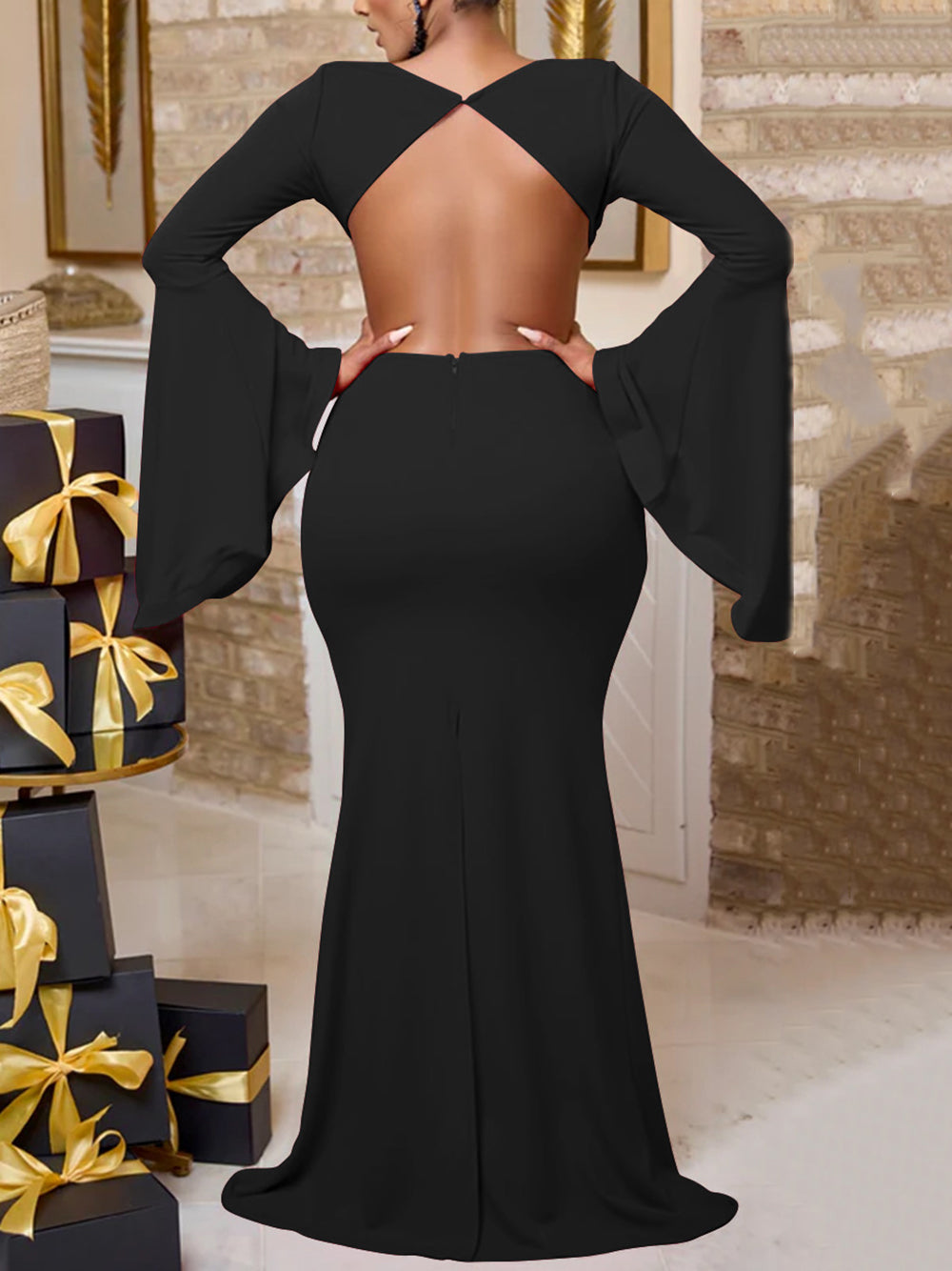 Sexy V Neck Hollow out Backless Dress