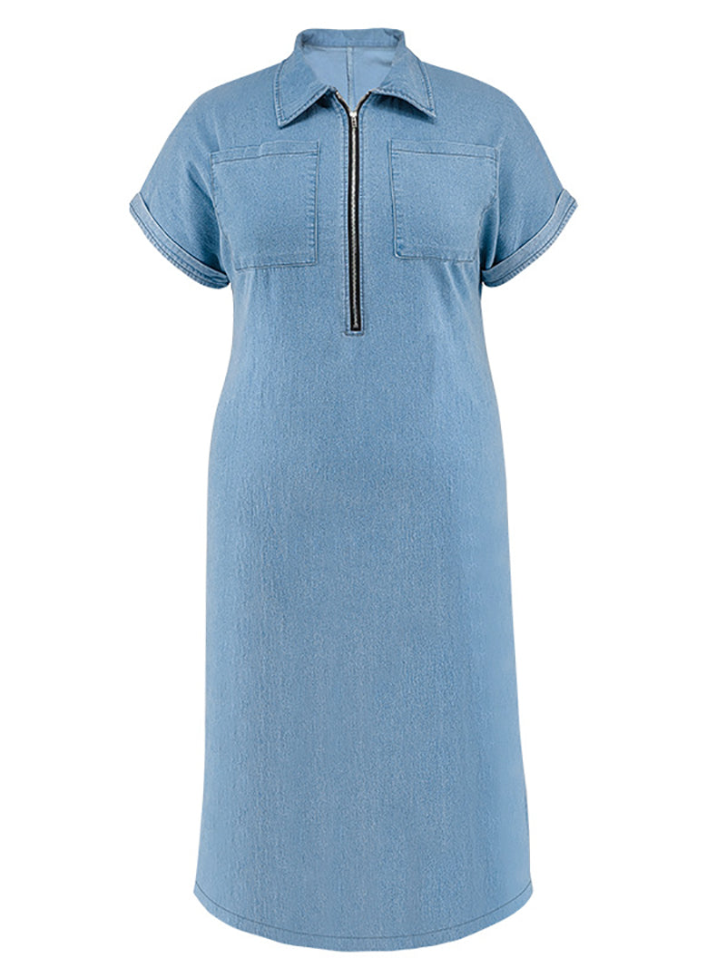 Plus Size Front Zipper Loose Casual Denim Dress