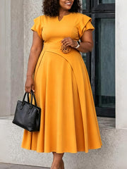 Elegant Ruffle Sleeve High Waist Slim Midi Dress
