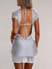 Sexy Deep V Backless Package Hip Skirt 3 Piece Set