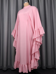 Elegant Loose Half High Neck Ruffles Maxi Dress