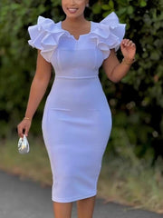 Beaded Ruffle Sleeve Evening Dress