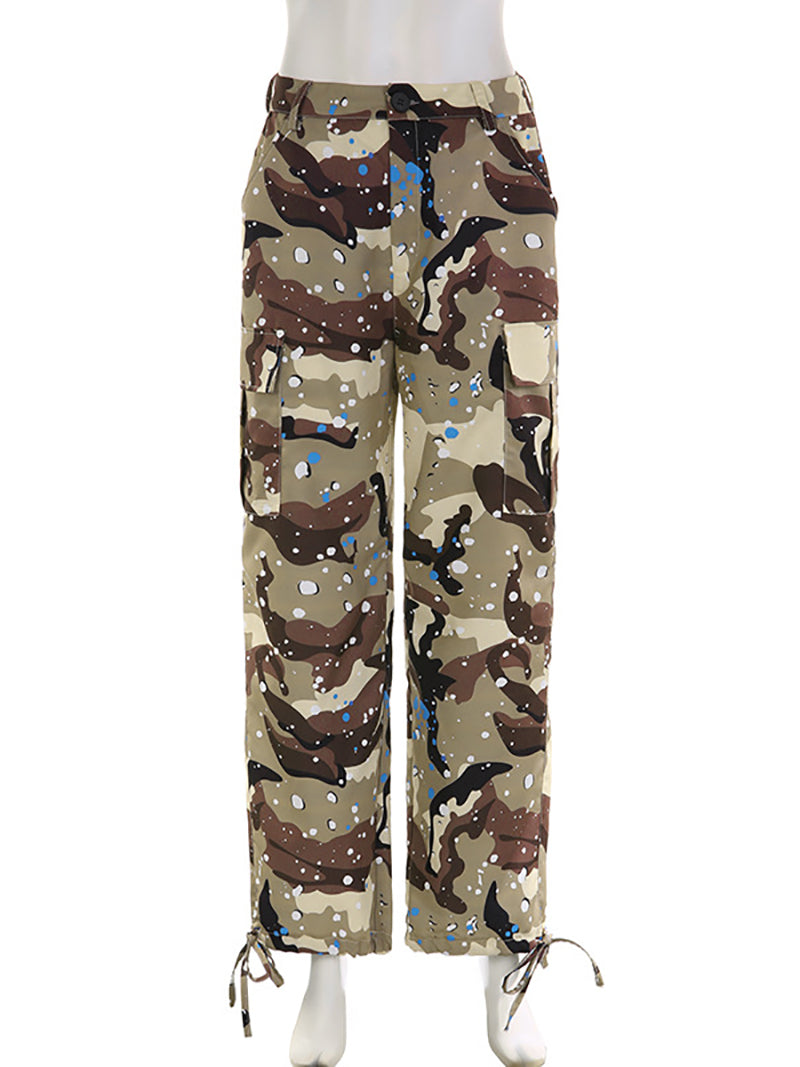 Casual Camo Cargo Pants Straight Trousers