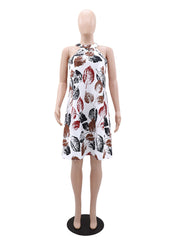 Casual Print Sleeveless Halter Midi Dress