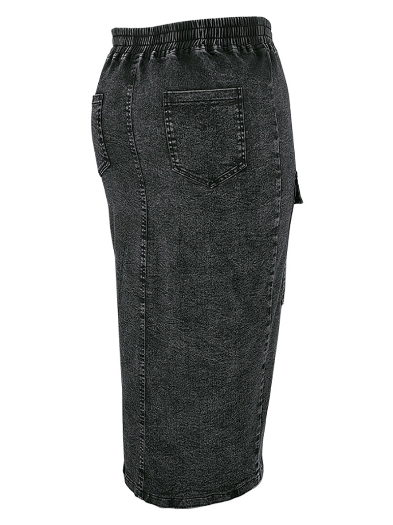 Fashion Zipper High Split Denim A-Line Skirt