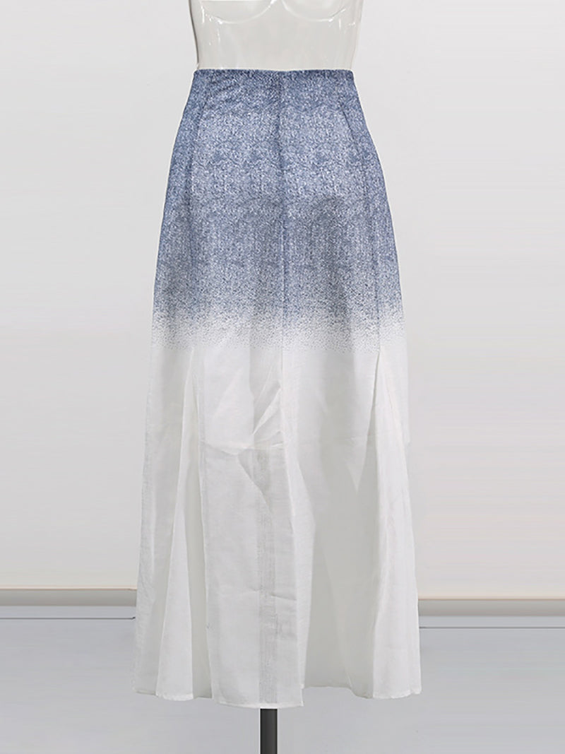 Casual High Waist Gradient Color Pleated Skirt