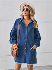 Raw Hem Loose Fit Denim Midi Dress