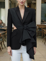 Spliced Bowknot Asymmetric Cutout Blazer