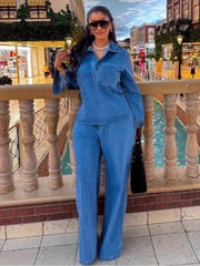 Denim Pocket Jacket and Pants Set