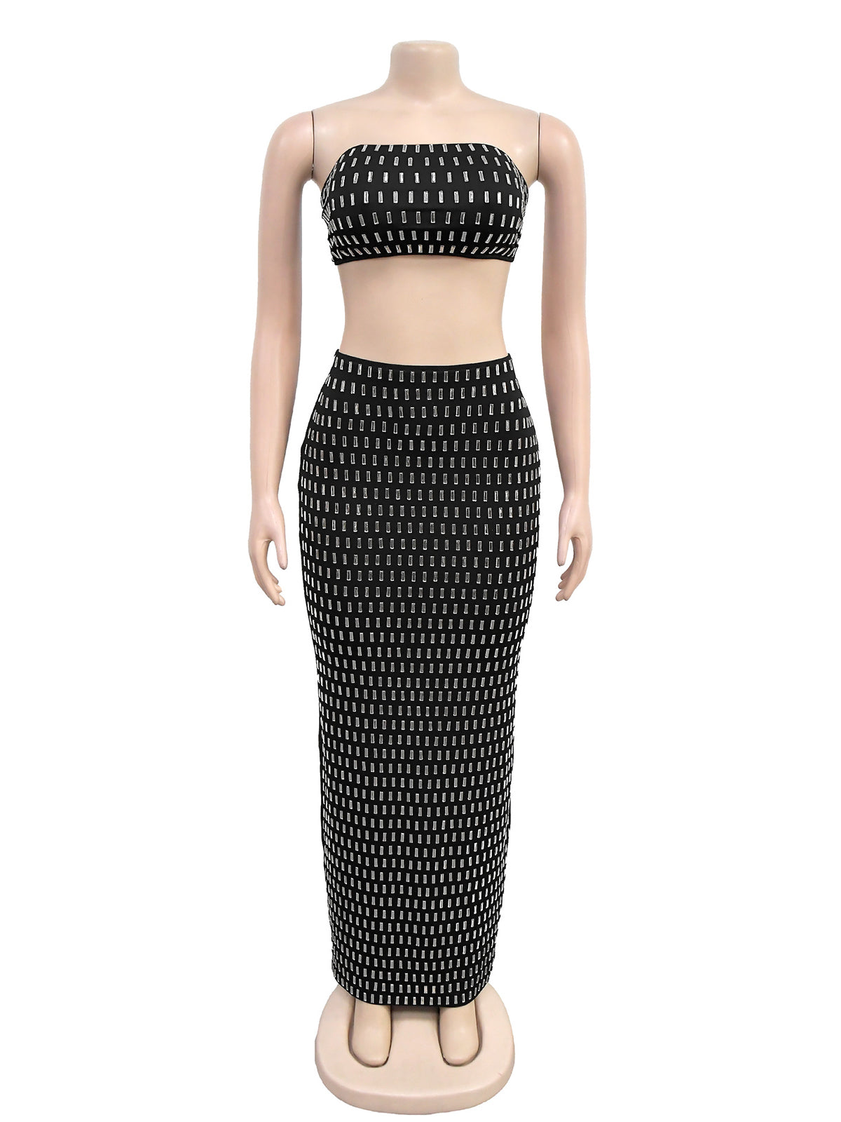 Sexy Rhinestone Wrap Chest And Maxi Skirt Set