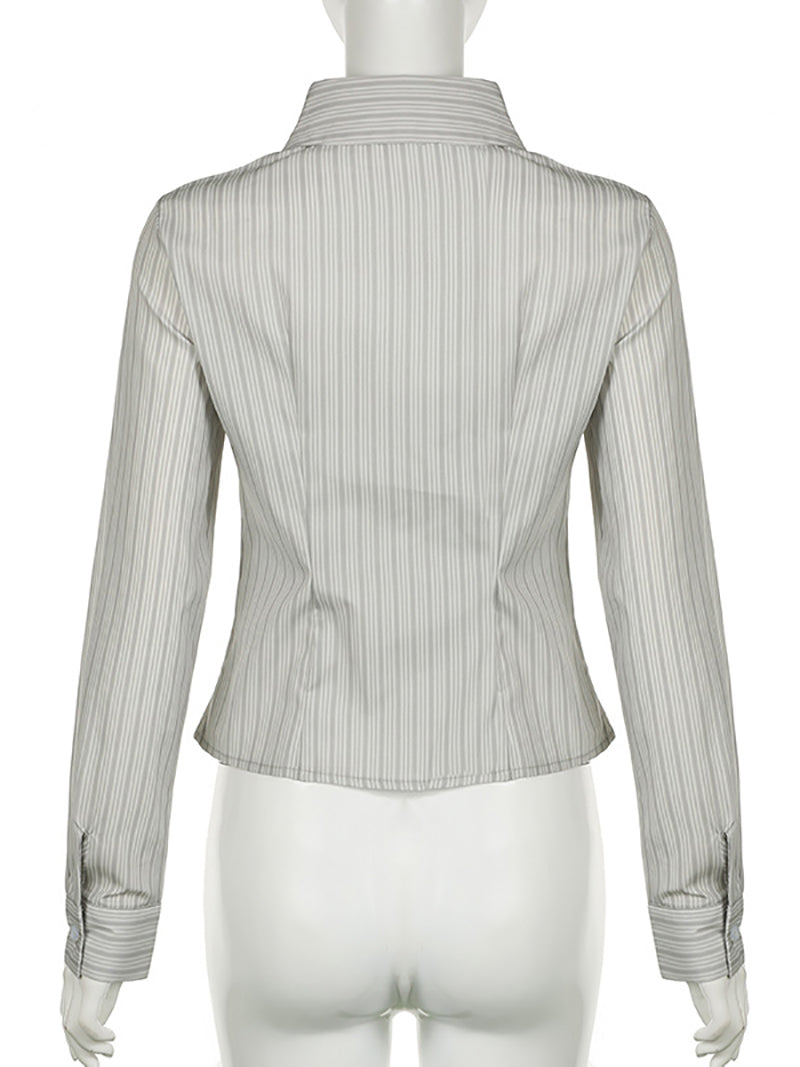 Casual Stripe Blouse Long Sleeve Slim Fit Shirt