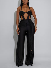 Sexy Hollow Out Knot Ruched Backless Strap Jumpsuit